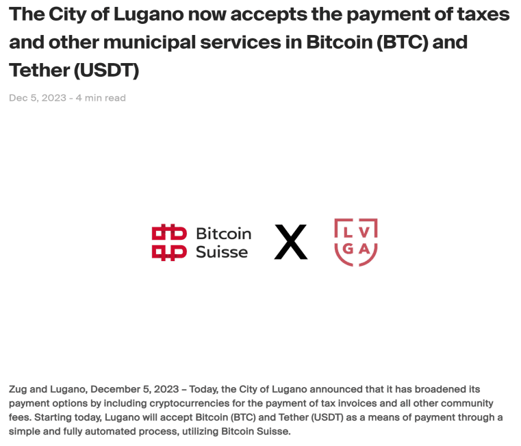 thành phố lugano đóng thuế bằng btc