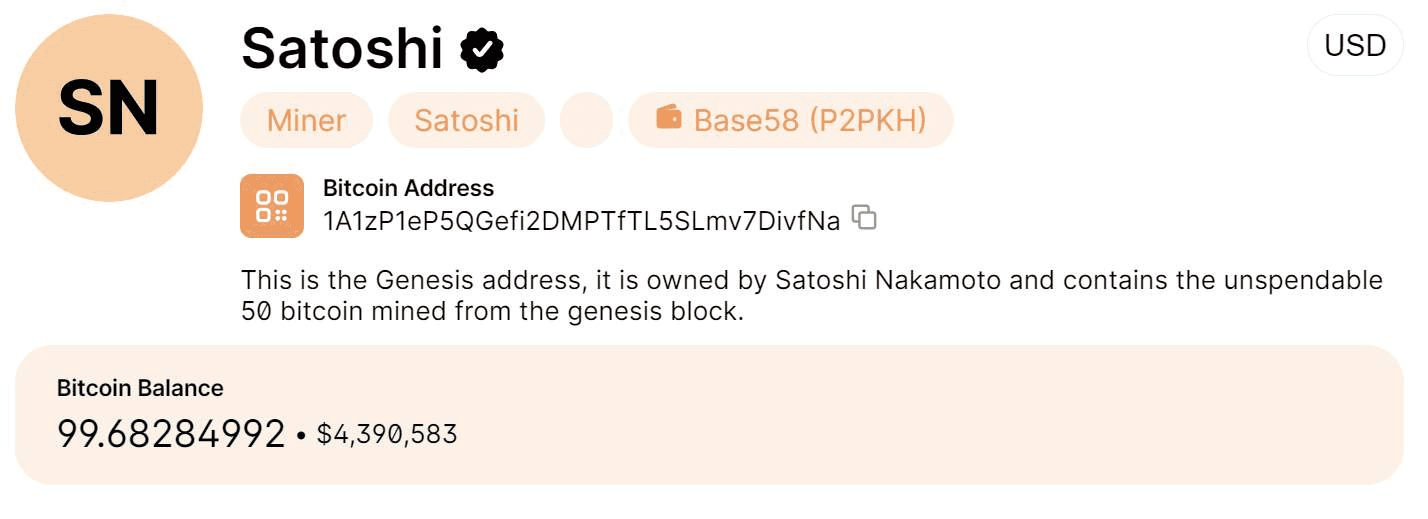 thông tin về ví genesis của satoshi nakamoto