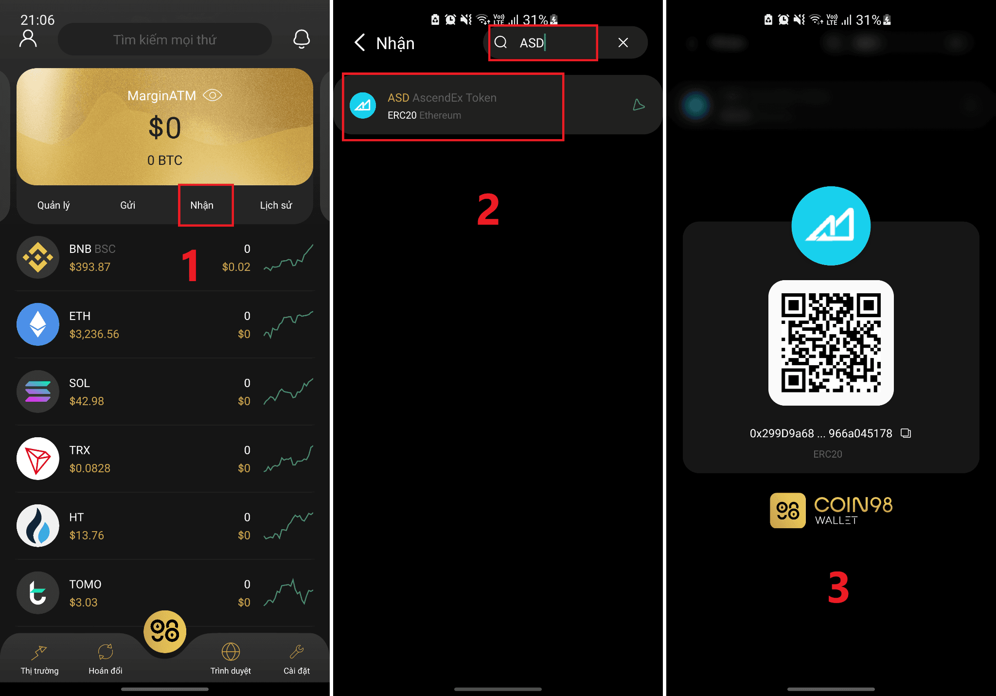 lưu trữ asd token trên coin98 wallet