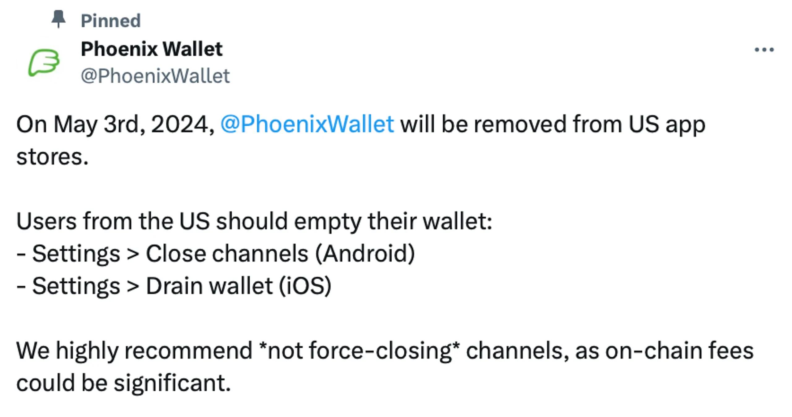 phoenix wallet thông báo